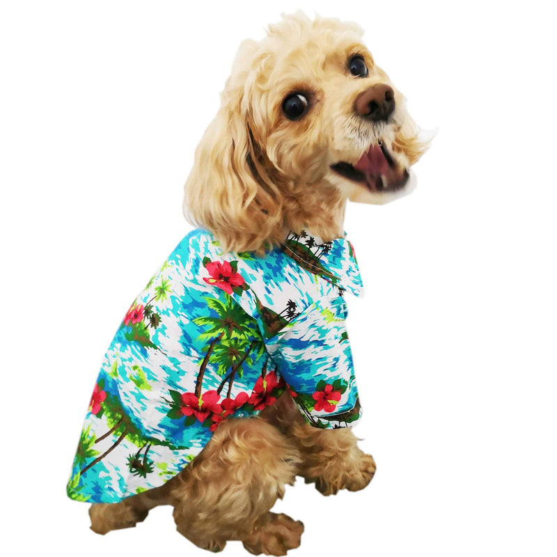 [Australia] - COUTUDI Hawaiian Dog Shirts Aloha Dog Shirt Pet Summer Cool Summer Hawaiian Style Leaf Flower Shirt for Small Puppy Dog Cat XS Blue 