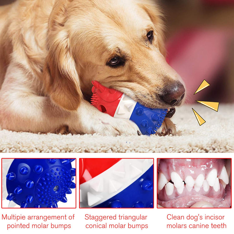 Pet Dog Ball Squeaky Float Toy Balls with Toothbrush Shaped to Clean teeth-2021 New Upgraded Treating Food Dispensing Dog Toy for S/M/L Dogs and Puzzle Interactive Toy Ball for Puppy Red&Blue - PawsPlanet Australia