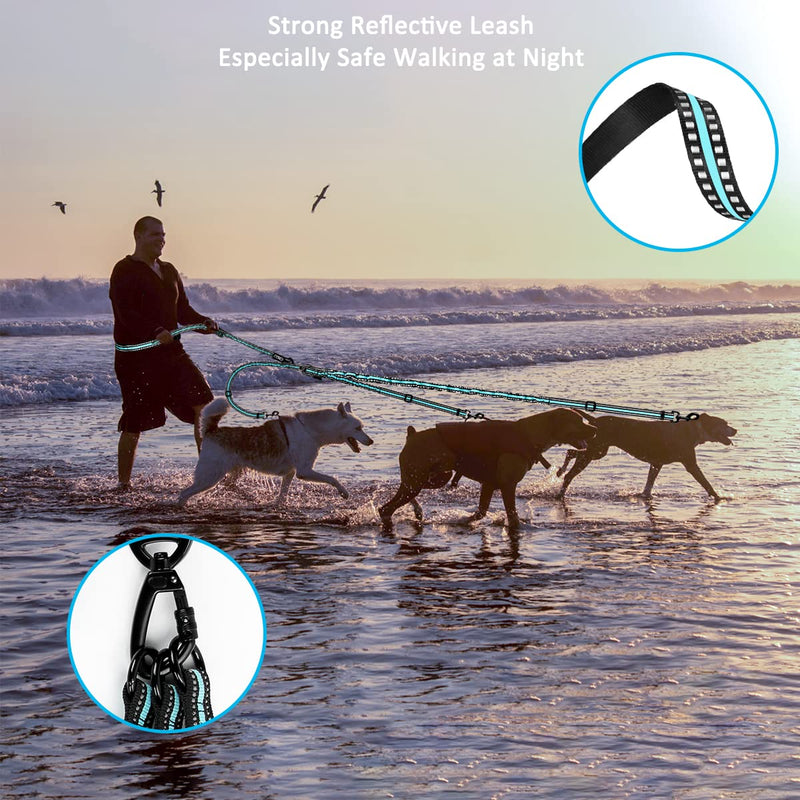 ETACCU 3-Way Reflective Adjustable Hands Free Dog Leash Supports 50kg Tangle Free 3-in-1 Dog Leash with 2 Handles and Straps (Blue) Blue - PawsPlanet Australia