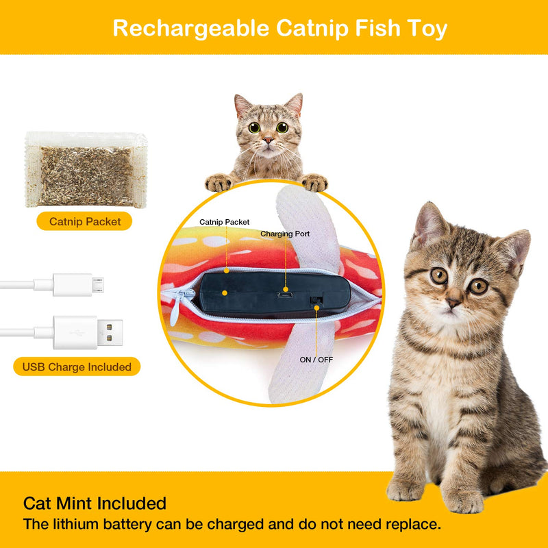 Pet Soft Feather Cat Toys 9pcs – Retractable Cat Feather Teaser Wand Toy Sets, Electric Floppity Fish Cat Toy with Catnip for Indoor Cats, Funny Interactive Cat Toys for Kitten Exercise Orange - PawsPlanet Australia