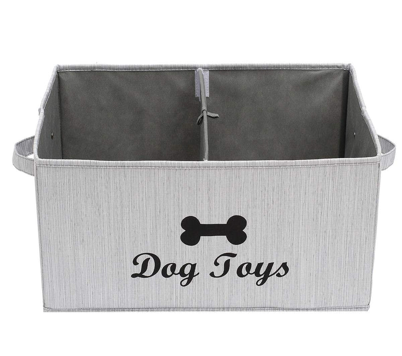 Geyecete Large Storage Boxes - Large Linen Fabric Foldable Storage Cubes Bin Box Containers with Lid/With compartment and Handles for Dog Toys, Dog Clothing(Slub Gray) Slub Gray - PawsPlanet Australia