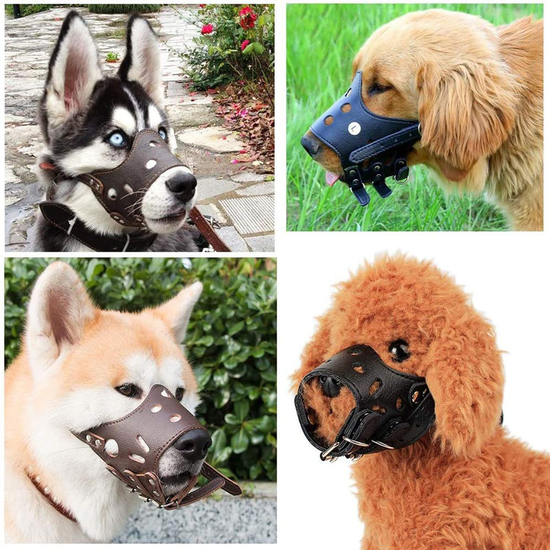 [Australia] - HAIZHINA Dog Muzzle Leather, Comfort Secure Anti-Barking Muzzles for Dog, Breathable and Adjustable, Allows Drinking and Eating, Used with Collars S Black 