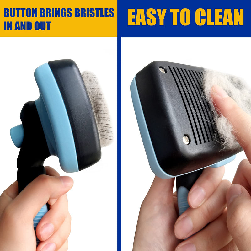 FIOVIEL Self Cleaning Slicker Brush for Dog and Cat, Pet Brush for Shedding and Deshedding Tool, Grooming Loose Undercoat, Gently Removes Long and Loose Undercoat, Mats and Tangled Hair (Blue) Blue - PawsPlanet Australia