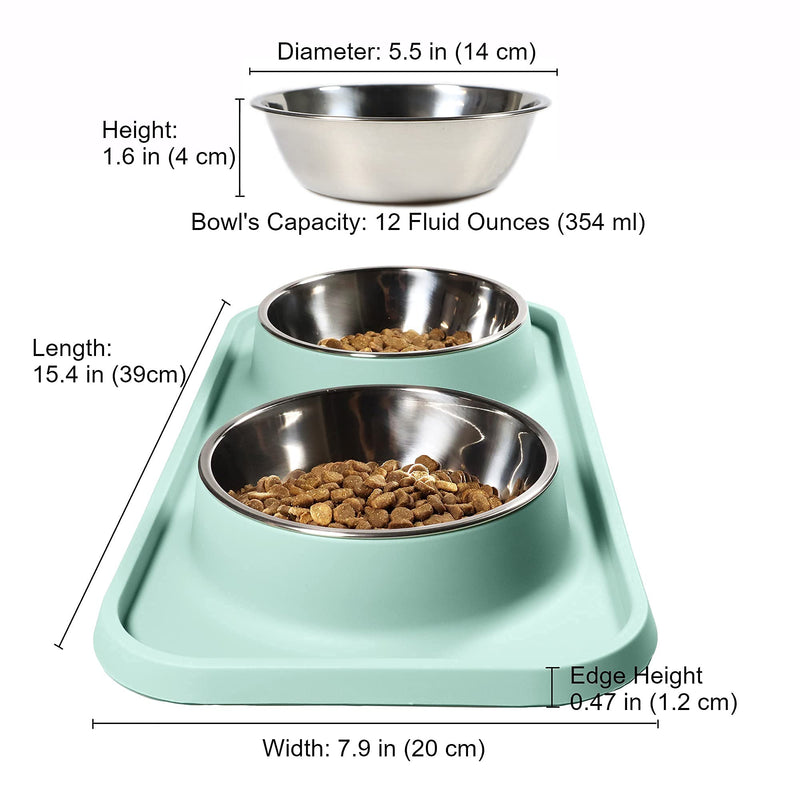 L.D.Dog Cat Food Bowls, Cat Bowls Non-Skid and Non-Spill Silicone Mats with Stand, Removable Stainless Steel Food and Water Dishes for Cats, Small Size Dogs… Aquamarine - PawsPlanet Australia