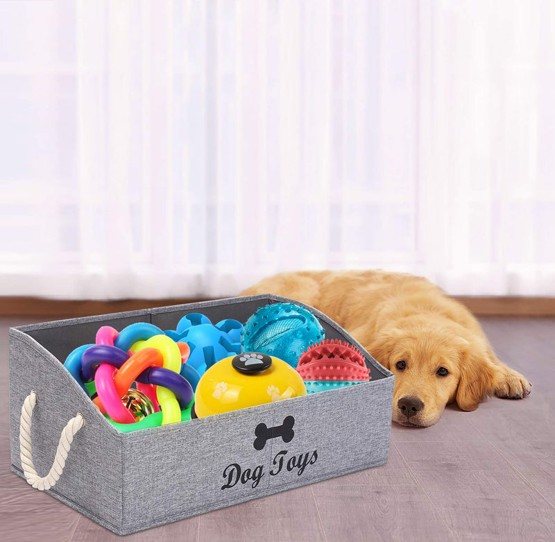 Morezi Canvas Pet Toy and Accessory Storage Bin, Basket Chest Organizer - Perfect for Organizing Pet Toys, Blankets, Leashes and Food - Snow Grey - Rectangle - Dog Dog Snow Grey - PawsPlanet Australia