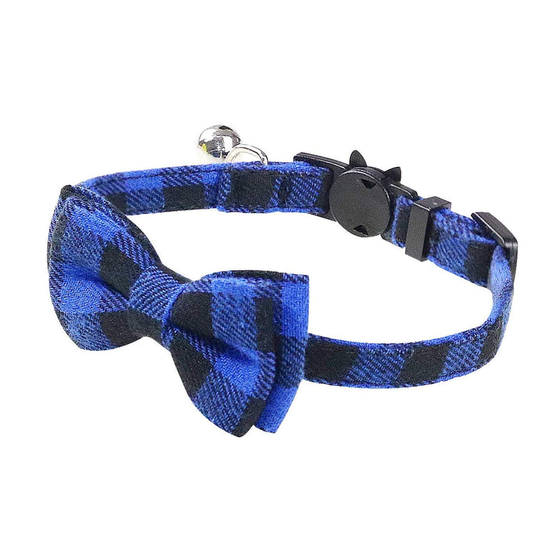 Olahibi Quick Release Check Pattern Cat Collar,Removable Bowtie,Bell for Adult Cat,Blue. S Blue - PawsPlanet Australia