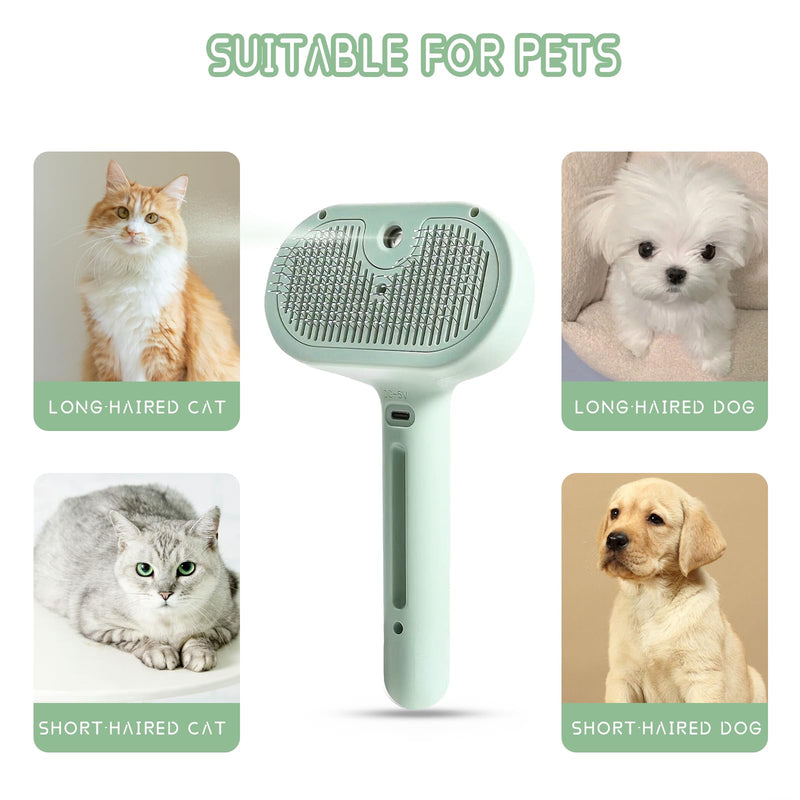 Spray Cat Brush for Shedding - Pet Hair Removal Comb with Water Tank and Release Button, Cat/Dog Steam Brush, Cat Bath Brush, Cat Brush with Steam for Shedding - Pet Spray Hair Comb (green) green - PawsPlanet Australia