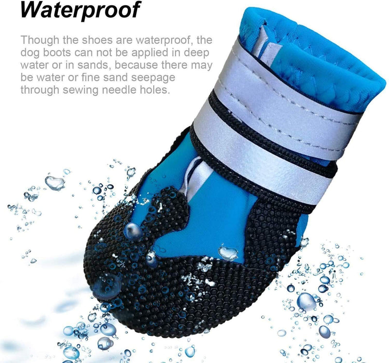Dricar Dog Shoes, 4Pcs Dog Boots for Protect Paws, Anti Slip Waterproof Dog Shoes with Adjustable Reflective Straps for Small Medium Large Dogs, Blue (S) S - PawsPlanet Australia