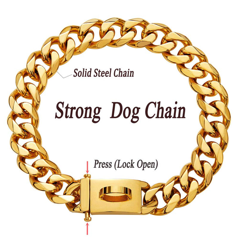 [Australia] - Petoo Heavy Duty Choke Cuban Chain,18K Gold/Silver/Black Dog Collar with Safety Lock,19mm,Strong Stainless Steel Metal Links Slip Chain Training Collar for Large Dogs 18"/19mm(suit for dog's neck 18") 