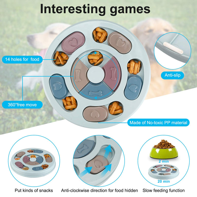 Dog Puzzle Feeder Treat Toys, Interactive Stimulation Dog Toys, Brain Games IQ Training Bowl Funny Feeding, Dispenser Non-Slip Slow Feeder Plate Toy for Dog Pet Puppy (Round) Round - PawsPlanet Australia