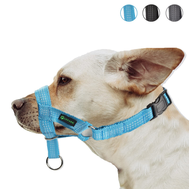 Dog halter with silk thread, soft and adjustable dog halter for dogs in striped pattern (M, blue) M - PawsPlanet Australia