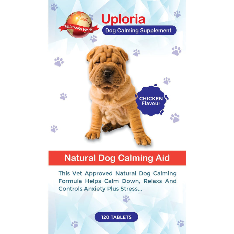 Uploria Pet World Calming Tablets For Dogs | 120 Chicken Flavour Tablets | UK Manufactured. - PawsPlanet Australia