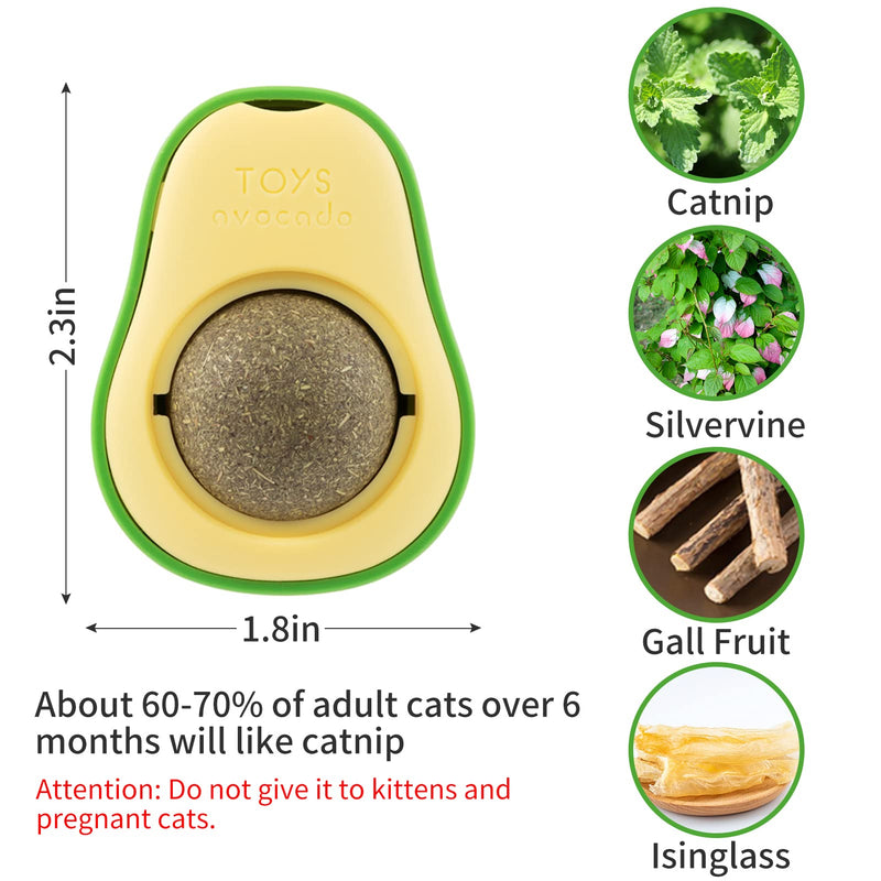Catnip Wall Ball Toys - 4 Pack Avocado Shape Rotatable Cat Snack Edible Catnip Balls, Healthy Kitten Bite Lick Chew Toys for Teeth Cleaning & Playing, Interactive Pet Supplies to Relieve Cat Anxiety - PawsPlanet Australia