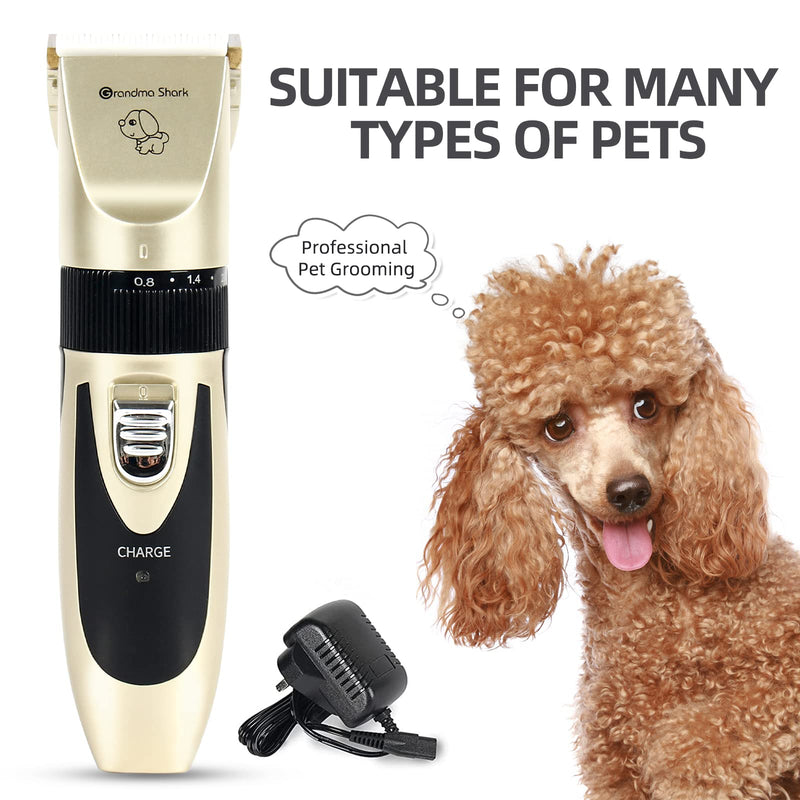 GRANDMA SHARK Professional Dog Grooming Kit, Rechargeable, Cordless, Low Noise Dog Clippers for Grooming Thick Coats - Clippers, Nail Trimmer, Complete Grooming Set for Dogs, Cats, Other Pets - PawsPlanet Australia