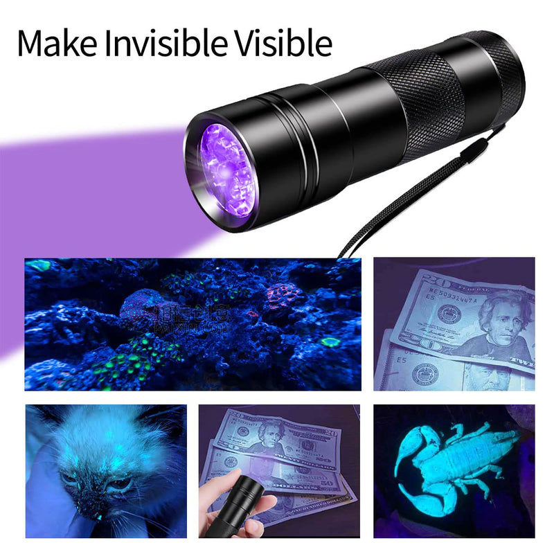 Beike D09 UV Flashlight(Battery Included), 395nm Black Light Flashlight, 12 LED Mini UV Light Flashlight for Pets Urine and Stains - PawsPlanet Australia