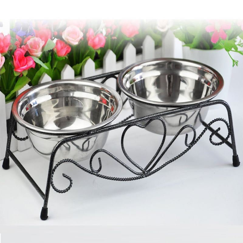 ZJchao Stainless Steel Double Set Dog Bowl with Bowl Stand and 2 Dog Bowls Water Bowl and Feeding Bowl for Cats Dogs Pets - PawsPlanet Australia