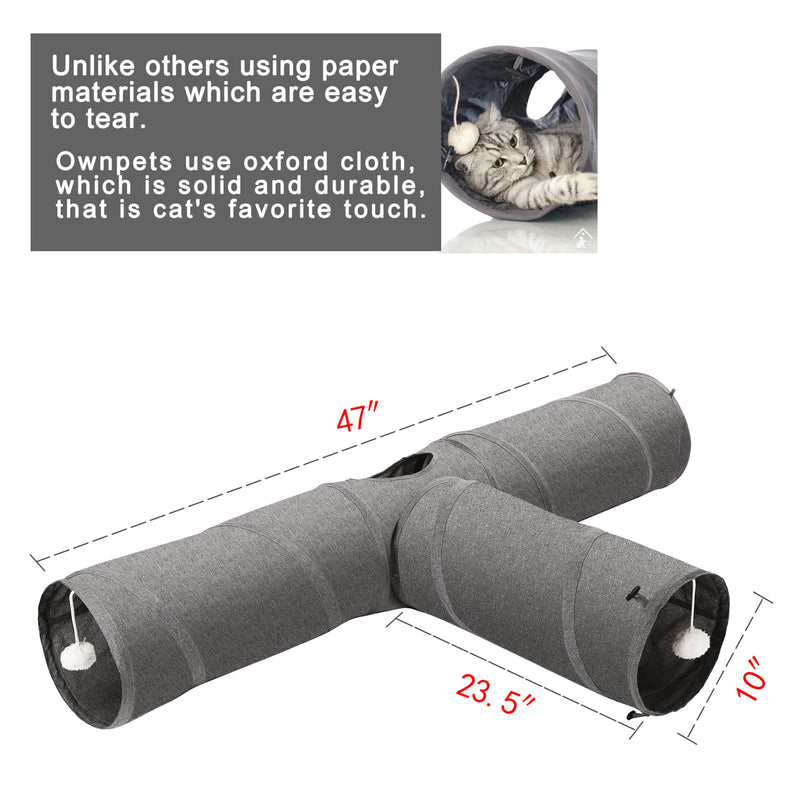 Ownpets Cat Tunnel, 3 Way Collapsible Kitty Tunnel 47 inch Long Cat Tube with Plush Ball & Feather Toy, Large Cat Play Tunnel for Indoor Cat, Kitten, Puppy, Rabbit,and Mongoose - PawsPlanet Australia