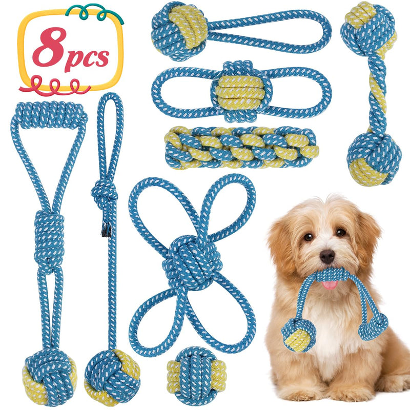 ETACCU Dog Toy Dog Rope Toy, 8 Piece Dog Toy Set for Small Dogs, Dog Toy Intelligence, 100% Cotton Indestructible Dog Toy Rope, Puppy Toy (Blue) Blue/Small Dogs - PawsPlanet Australia