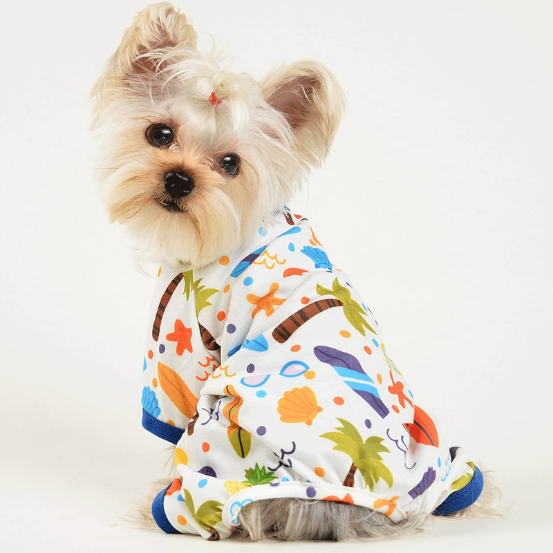 Dog Pajamas Dog Clothes for Small Boys Girls Dog Onesies Puppy Jumpsuit Soft Dog Pjs for Summer Spring,Hawaiian Coconut Tree Pattern,Blue - PawsPlanet Australia