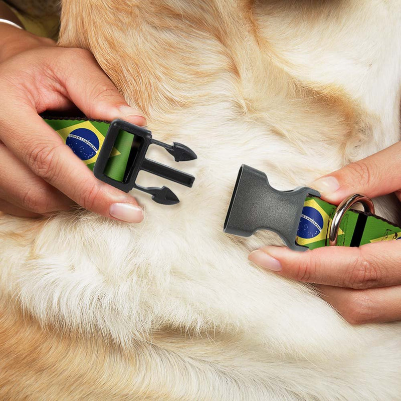 [Australia] - Buckle-Down Plastic Clip Collar - Brazil Flags - 1" Wide - Fits 15-26" Neck - Large 