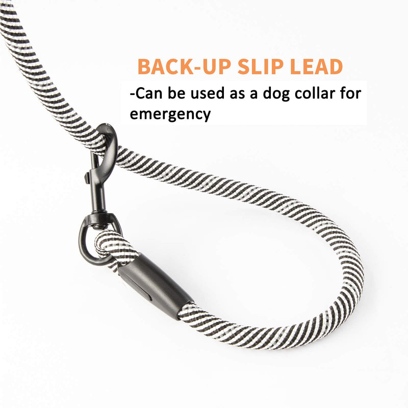 FAT CHAI & MARK 6FT Heavy Duty Rope Dog Leash with Soft Padded Handle Highly Reflective Threads Strong Training Leashes for Small Medium Large Puppy Dogs Black-White 6FT 1/2'' - PawsPlanet Australia