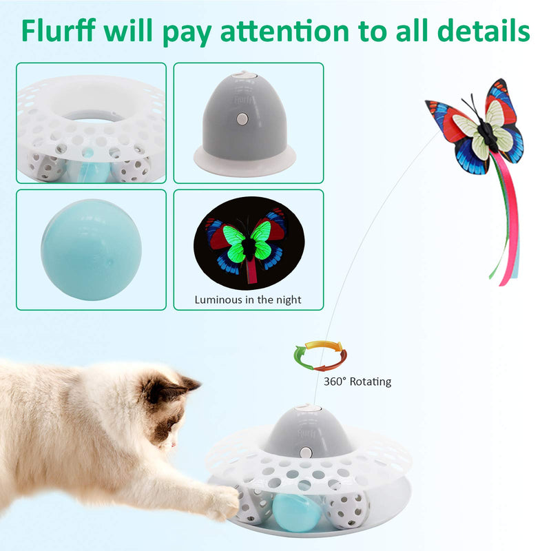 Flurff Interactive Cat Toy with Roller, Automatic Electric Rotating Butterfly Cat Toy, Circle Track with Spinning Moving Balls, Mental Exercise Funny Self-Play Toys for Indoor Cats. Grey - PawsPlanet Australia