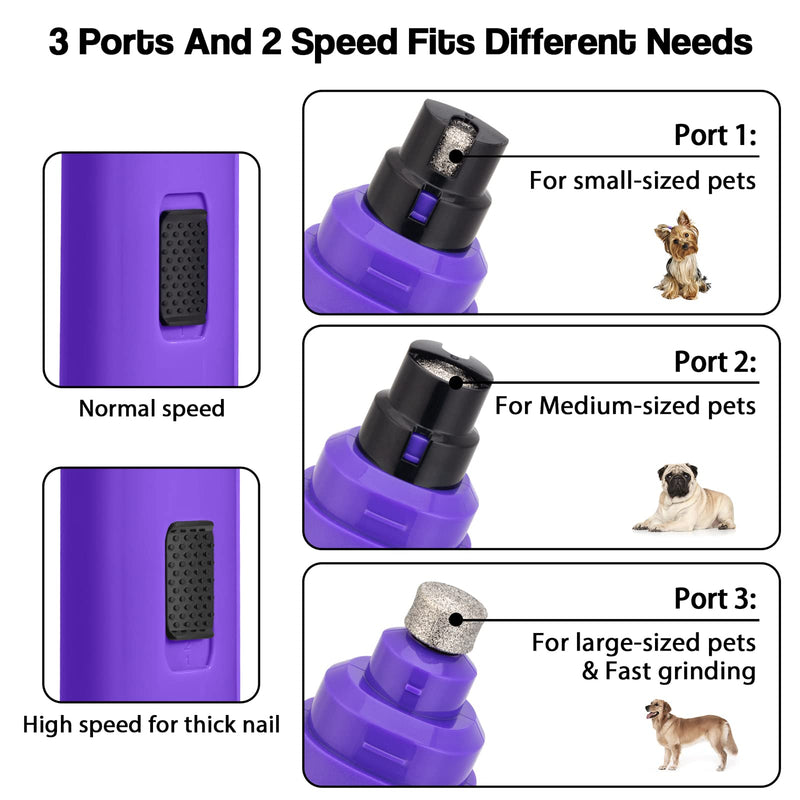 Casfuy Dog Claw Grinder - Professional 2 Speed Electric Rechargeable Pet Claw Trimmer, Painless Paw Grooming and Smoothing for Small Medium Dogs and Cats Purple - PawsPlanet Australia