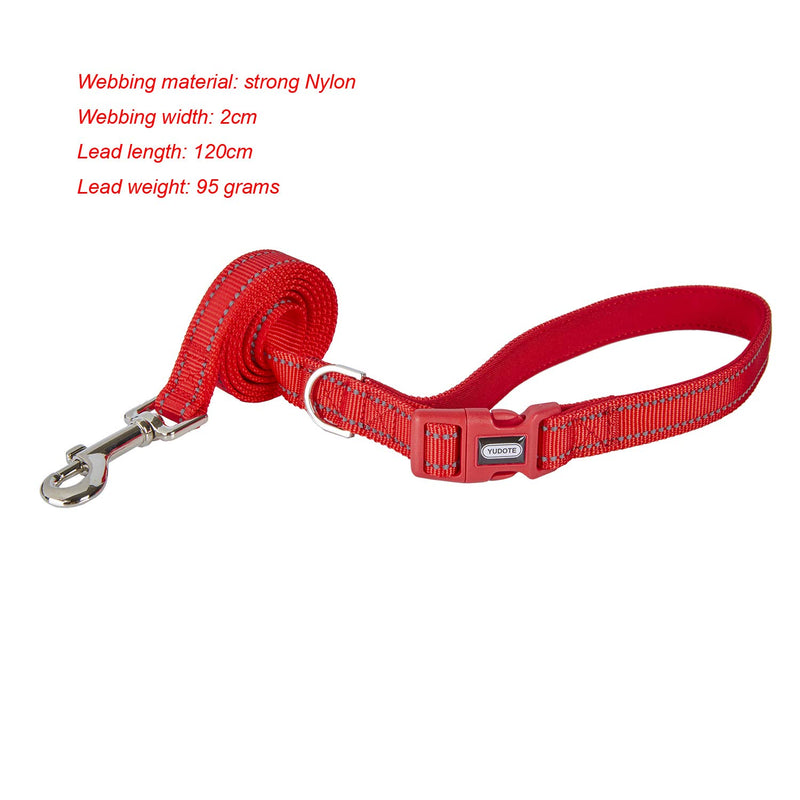 YUDOTE Strong Nylon Dog Lead,Reflective Dog Leash with Soft Comfy Padded Loop Handle,Handy D Ring and Buckle for Daily Walking with Medium Dogs,Red 2cm Wide,120cm Long Red - PawsPlanet Australia