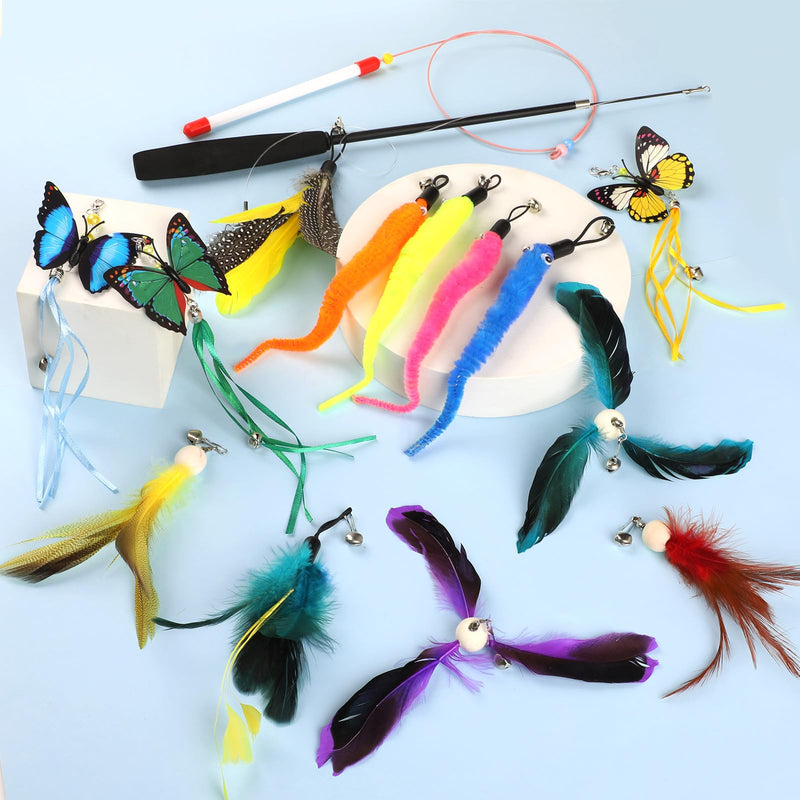 Geepen Cat Toy Set, (16 Pieces) Interactive Cat Toy Interactive Cat Toy, Retractable Cat Toy, Cat Feather Toy Refills, Butterfly Toy - PawsPlanet Australia