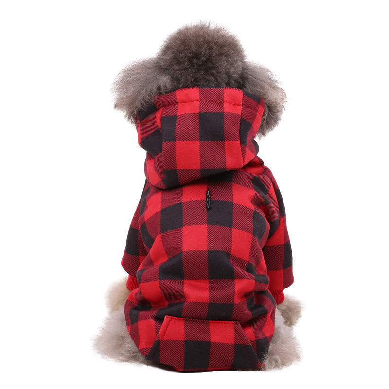 Kuoser Dog WInter Coat, Classic Plaid Dog Warm Jacket with Harness Hole & Hat, Windproof Puppy Pullover Pet Winter Clothes for Small and Medium Dogs S(Chest:16.1",Body: 12.6") Red - PawsPlanet Australia