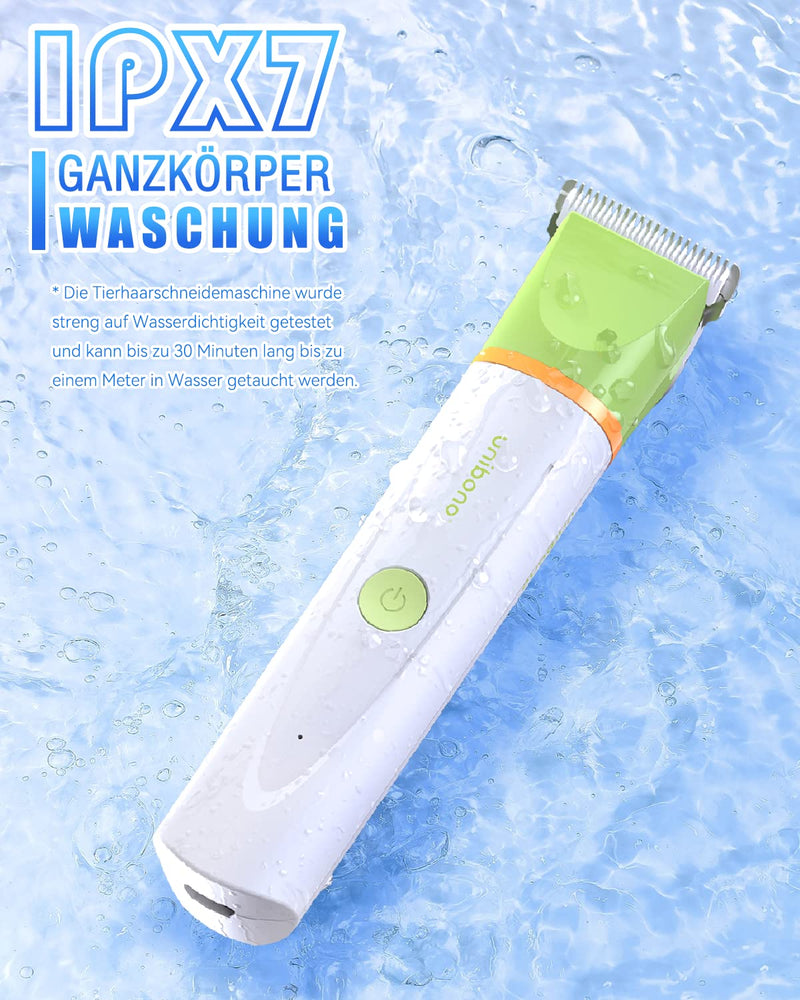 Unibono Quiet Dog Clipper Cat Razor Complete Set, Rechargeable Dog Cat Clipper with 4 Multifunctional Cutting Heads for Paws, Eyes, Ears, Face, Body, IPX7 Waterproof Green - PawsPlanet Australia