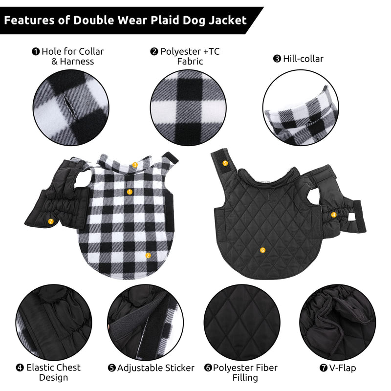 MIGOHI Dog Jackets for Winter Windproof Reversible Dog Coat for Cold Weather British Style Plaid Warm Dog Vest for Small Medium Large Dogs X-Small Black - PawsPlanet Australia