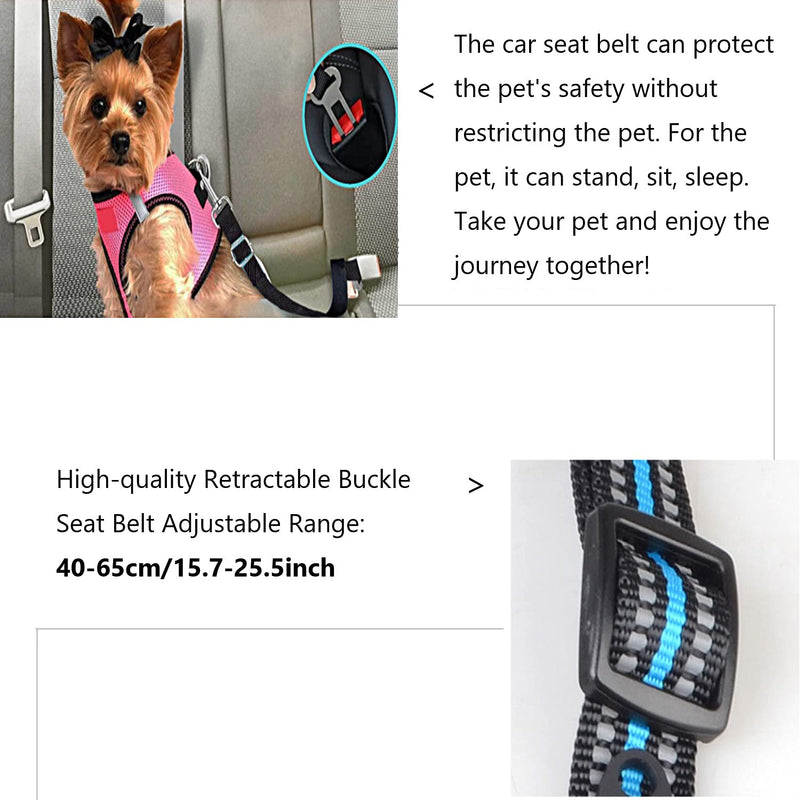 LKJYBG 2 Packs Adjustable Dog Cat Car Seat Belt Nylon Vehicle Seatbelt Harness with Two Rows of Reflective Strips,360 Degree Rotatable Black - PawsPlanet Australia