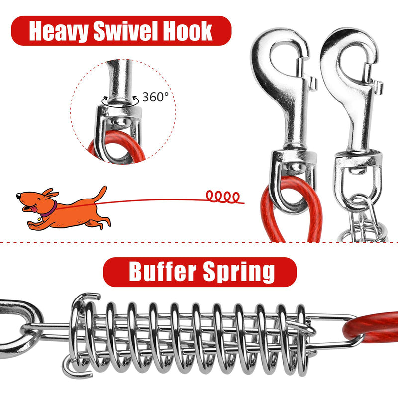 Jamktepat Dog Tie Out Cable with Shock Absorbing Spring and Metal Swivel Hooks Steel Cable for Outdoor Yard and Campingn Traning Leash for Medium to Large Dogs 50 ft - PawsPlanet Australia