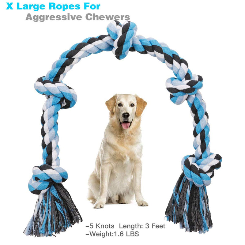 BMAG Dog Rope Toys for Aggressive Chewers, Interactive Heavy Duty Dog Toys for Medium Large Dogs, Tough Twisted Rope Toy with 5 Knots XL-Blue - PawsPlanet Australia