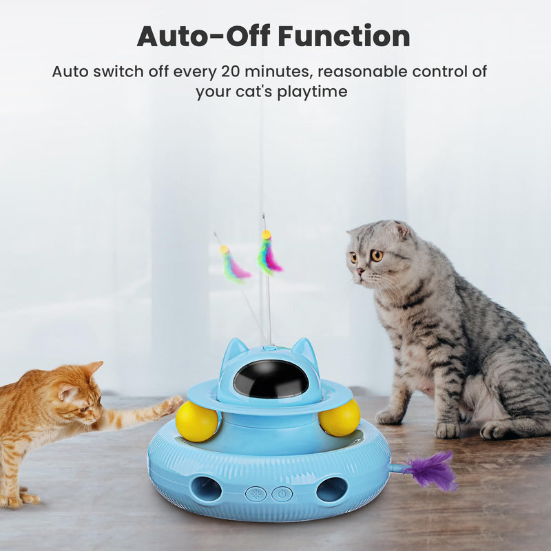 PETTOM Cat Toy Self-employment, 4-in-1 Cat Toy Electric Automatic, Interactive Toy for Cats USB Rechargeable Blue - PawsPlanet Australia