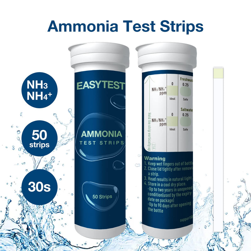 EASYTEST Ammonia Test Strips,Aquarium Water Test Kit for Freshwater and Saltwater, Fish Tank, Fish Pond,50 Strip Pack 50AMM - PawsPlanet Australia