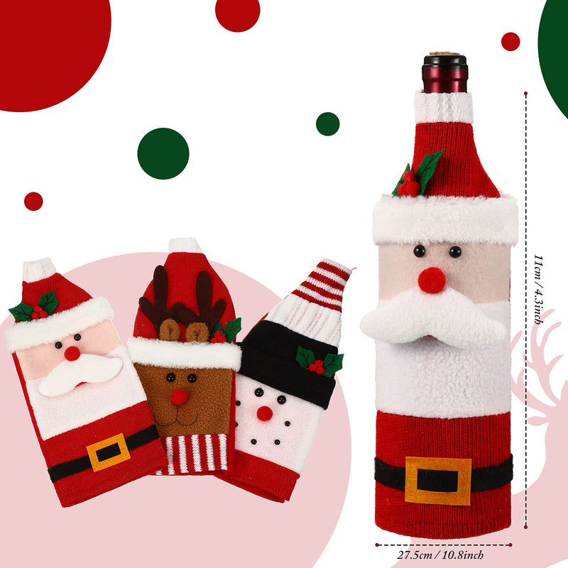 Didaey 3 Pieces Christmas Sweater Wine Bottle Cover, Handmade Wine Bottle Sweater Wine Bottle Holder Pouch Bags Santa Claus Snowman Elk Wine Bottle Toppers Bottle Dress for Christmas Decoration Favors - PawsPlanet Australia