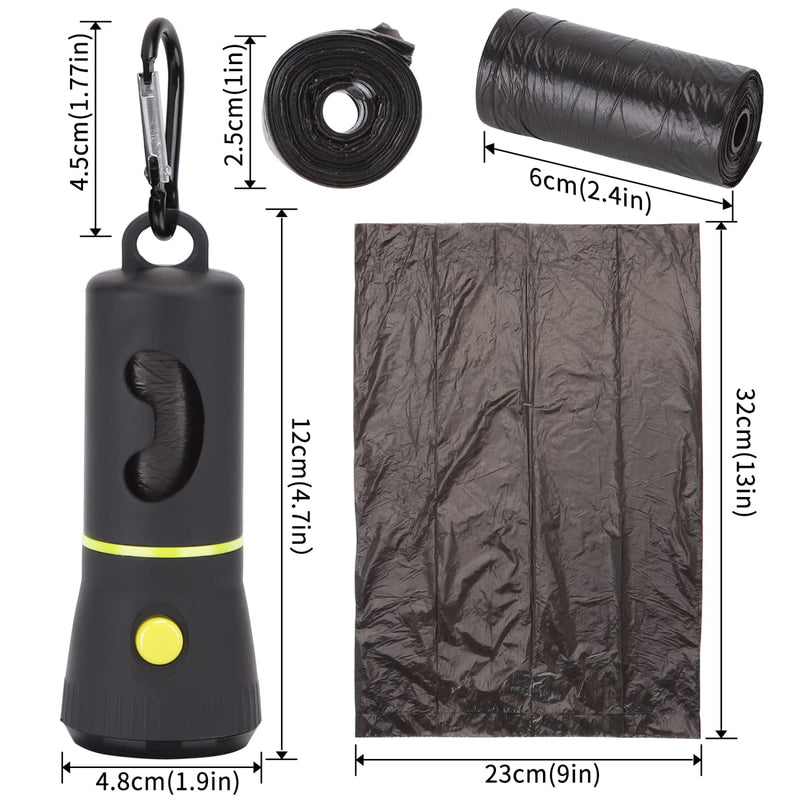 Nobleza Dog Poop Bag Dispenser with LED Flashlight and Carabiner Hook, Dog Poop Bag Dispenser for Leash with 3 Rolls Biodegradable Dog Poop Bags (1 Piece, Black) - PawsPlanet Australia
