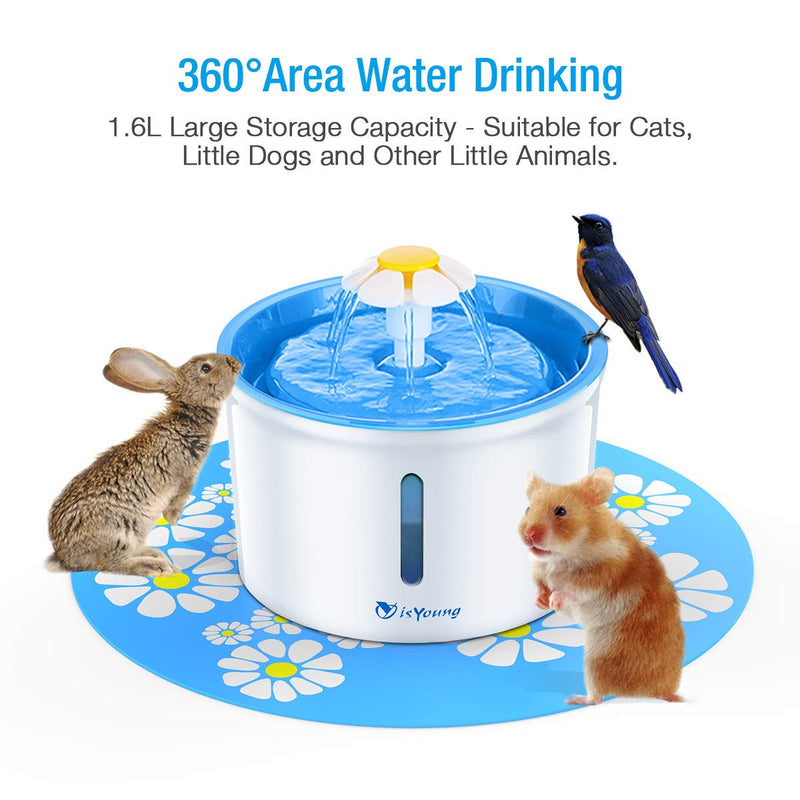 isYoung Cat Fountain 1.6L Automatic Pet Water Fountain Pet Water Dispenser, Dog/Cat Health Caring Fountain and Hygienic Dog Fountain Blue - PawsPlanet Australia