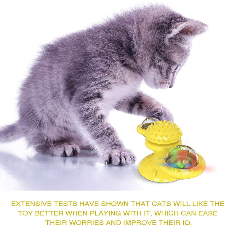 GBSYU Interactive Windmill Cat Toys with Catnip : Cat Toys for Indoor Cats Funny Kitten Toys with LED Light Ball Suction Cup‖Cat Nip Toy for Cat chew Exercise (Yellow) Yellow - PawsPlanet Australia