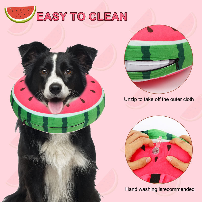 Dog Cone for Large Medium Small Dogs and Cats, Inflatable Dog Donut Collar Cone Soft Recovery Cones for Dogs After Surgery, Adjustable E Collar Does not Block Pet Vision(Watermelon-L) Watermelon Plush Fabric-L - PawsPlanet Australia