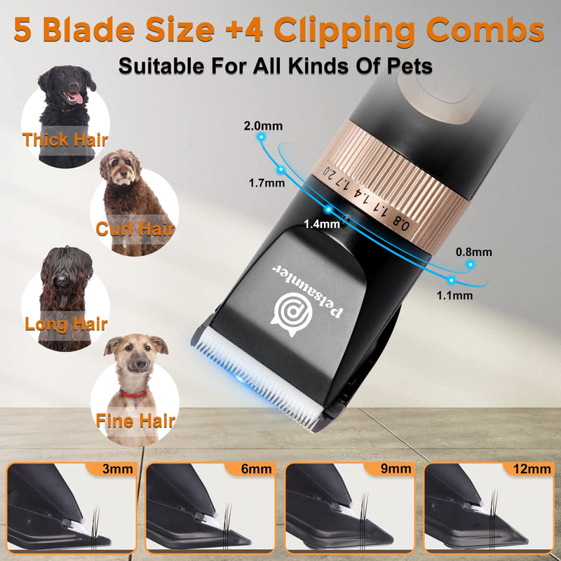 Petsaunter C95S Dog Hair Clipper,4-Speed Low Noise Rechargeable Cordless Electric Pet Hair Shavers,Essential Quiet Grooming Clipper Tools Set for Small & Large Dogs Cats Pets with Thick & Heavy Coats C95 S - PawsPlanet Australia