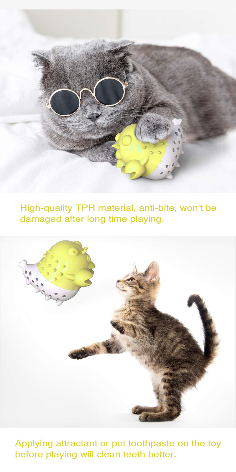 [Australia] - Potaroma Catnip Toy Dental Care Cat Toothbrush Toys Refillable Cat Mint Interactive Playing Feeding Toy with Bell for Kitten Kitty Cats Teeth Cleaning – Yellow 