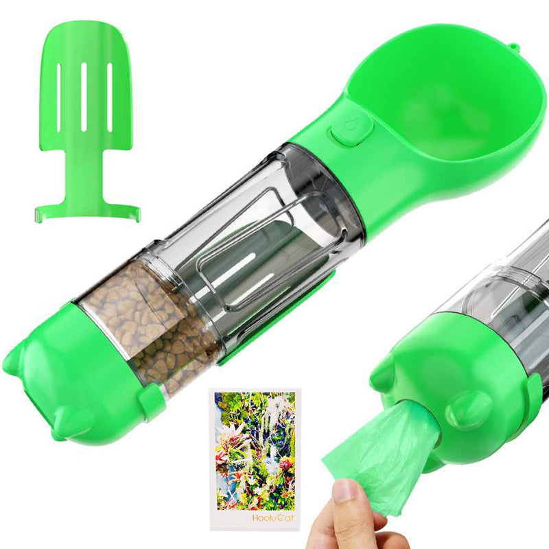 [Australia] - Water Bottle for Dog, Dog Travel Water Bottle, Drinking Feeder with Potty Waste Bags Shovel and Food Space Bpa-Free 3 in 1 Multifunction GREEN 