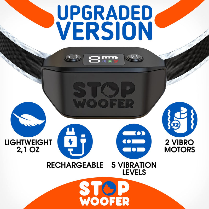 STOPWOOFER Dog Bark Collar - No Shock, No Pain - Rechargeable Barking collar for Small, Medium and Large Dogs - w/2 Vibration & Beep Modes - PawsPlanet Australia