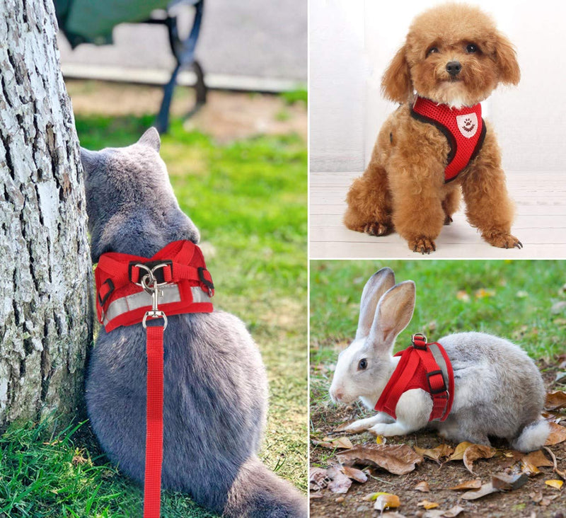 Idepet Cat Harness and Leash for Walking Adjustable Soft Mesh Vest Harnesses with Reflective Strap Metal Leash Ring Metal Clip for Small Medium Large Cats Pets Kitten Puppy Rabbit XS Red - PawsPlanet Australia