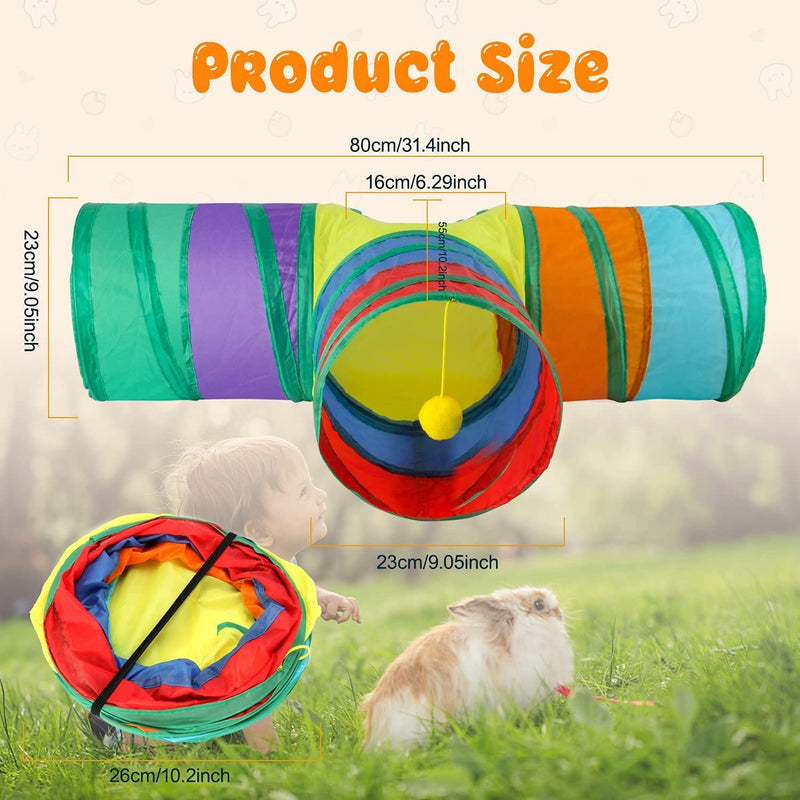 Qeunrtiy Bunny & Tubes Collapsible 3-Way Bunny Hideout Small Animal Activity Tunnel Toy for Dwarf Rabbits Bunny Kittens - PawsPlanet Australia