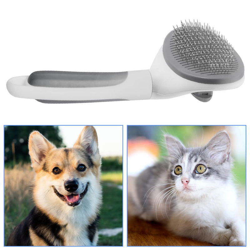 Cat brush, self-cleaning slicker brush for hair loss and grooming, removes loose undercoat, mats and matted hair, grooming comb brush for cats dogs massage self-cleaning (grey) grey - PawsPlanet Australia