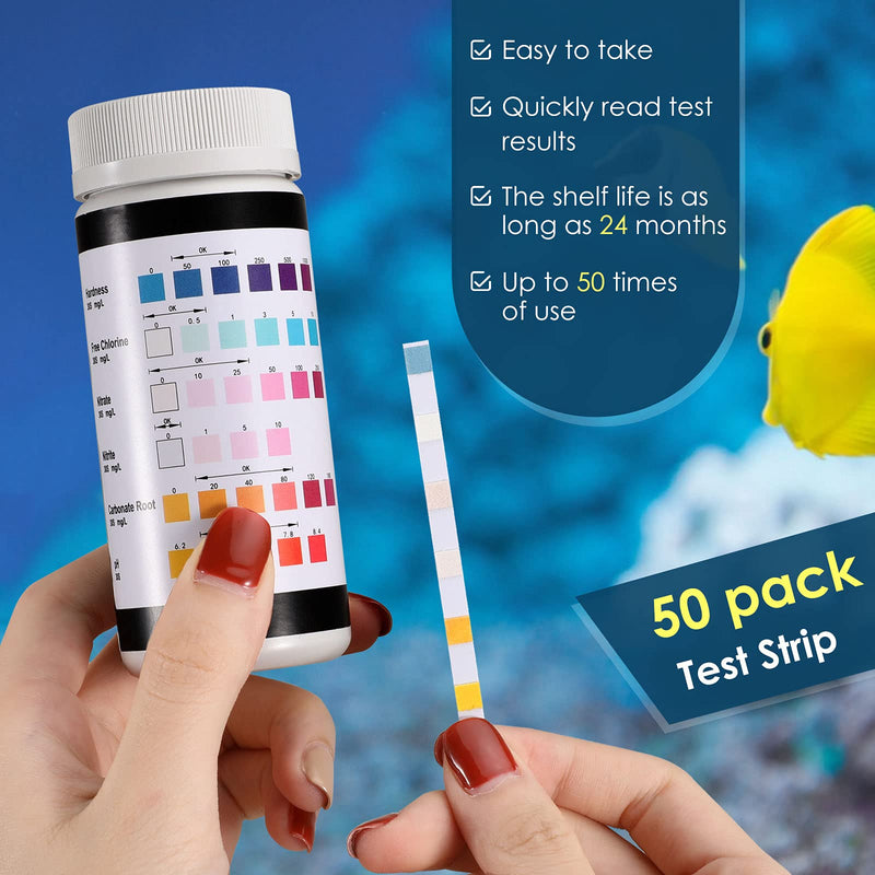 Lewondr Upgraded 6 in 1 Aquarium Test Strip, 50 Strips Test Hardness Free Chlorine Nitrate Nitrite Carbonate PH, Fish Tank Freshwater Saltwater Pond Test Kit Water Quality Fast Testing Strips - PawsPlanet Australia